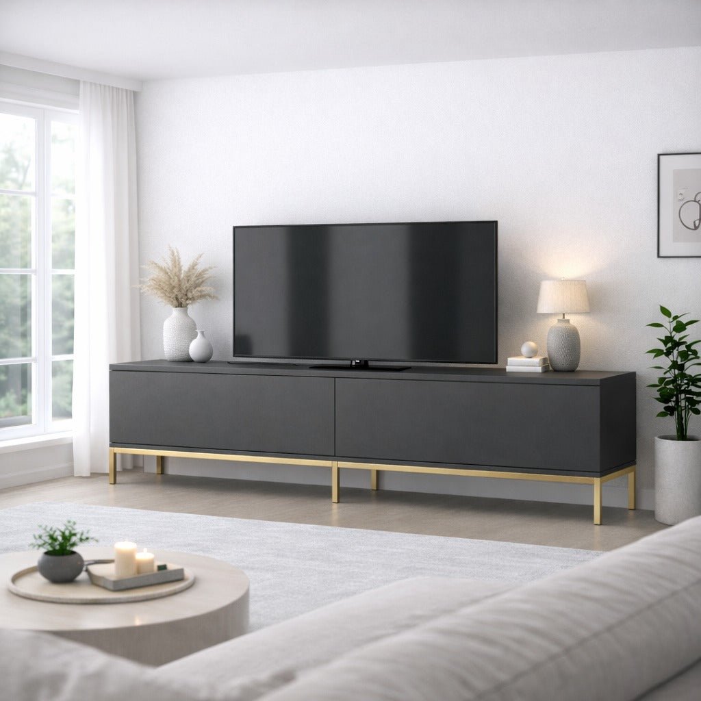 TV Meubels - TV Meubel Lord Antraciet Goud Melamine 180x47x30 cm - Dimehouse