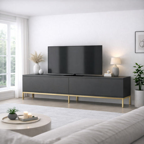TV Meubels - TV Meubel Lord Antraciet Goud Melamine 180x47x30 cm - Dimehouse