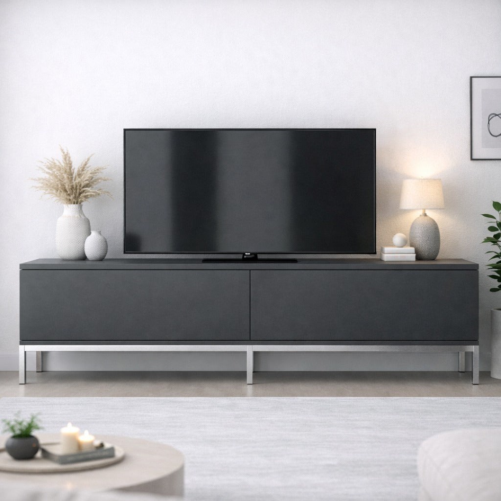 TV Meubels - TV Meubel Lord Antraciet Zilver Melamine 180x47x30 cm - Dimehouse