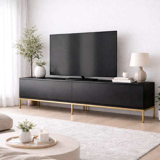 TV Meubels - TV Meubel Lord Zwart Goud Melamine 180x47x30 cm - Dimehouse