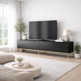 TV Meubels - TV Meubel Lord Zwart Goud Melamine 180x47x30 cm - Dimehouse
