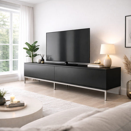 TV furniture Lord black silver melamine 180x47x30 cm