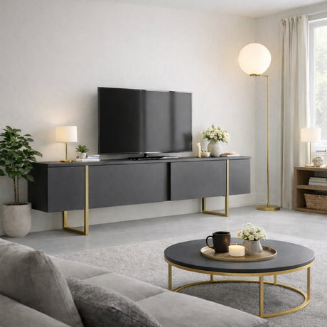 TV furniture luxury anthracite gold melamine 180x50x30 cm