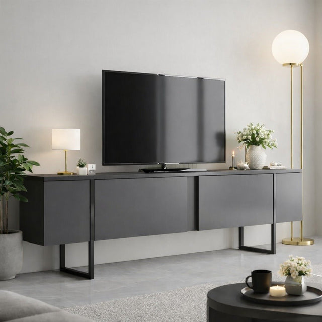 TV Meubels - TV Meubel Luxe Antraciet Zwart Melamine 180x50x30 cm - Dimehouse