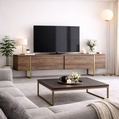 TV furniture luxury walnut gold melamine 180x50x30 cm