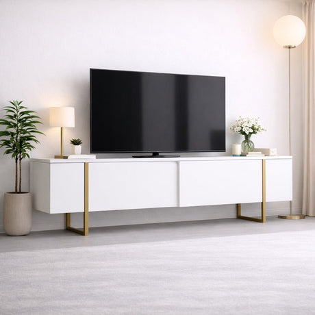 TV Meubels - TV Meubel Luxe Wit Goud Melamine 180x50x30 cm - Dimehouse