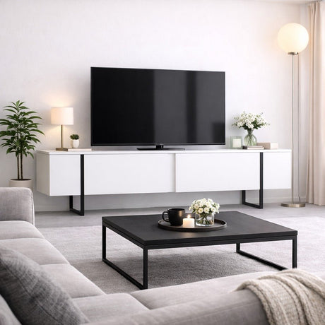 TV furniture luxury white black melamine 180x50x30 cm