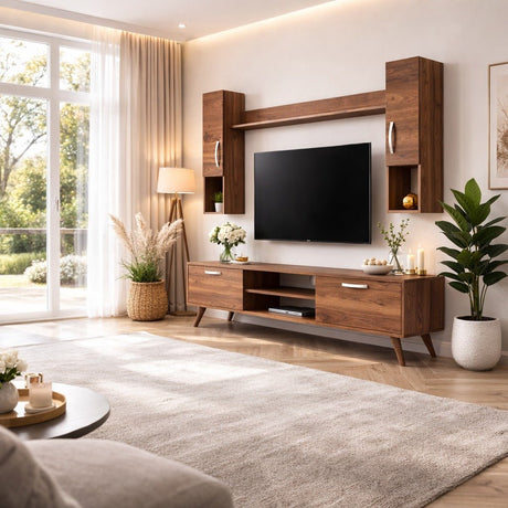 TV furniture set alta walnut melamine 180x48.6x35 cm