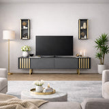 TV Meubels - TV Meubel Set Gold Line Antraciet Zwart Melamine 180x48x30 cm - Dimehouse