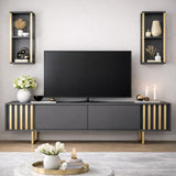 TV Meubels - TV Meubel Set Gold Line Antraciet Zwart Melamine 180x48x30 cm - Dimehouse