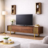 TV Meubels - TV Meubel Set Gold Line Walnoot Zwart Melamine 180x48x30 cm - Dimehouse