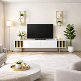 TV Meubels - TV Meubel Set Gold Line Wit Zwart Melamine 180x48x30 cm - Dimehouse