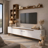TV Meubels - TV Meubel Set Iona Wit Donker Walnoot Melamine 180x48,6x35 cm - Dimehouse