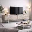 TV Furniture - TV Furniture Travertine Luxury 180x50x30 - Silver Frame - Dimehouse
