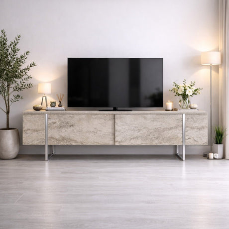 TV Furniture Travertine Luxury 180x50x30 - Silver Frame