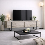 TV Meubels - TV Meubel Travertin Luxe 180x50x30 - Zwart Frame - Dimehouse