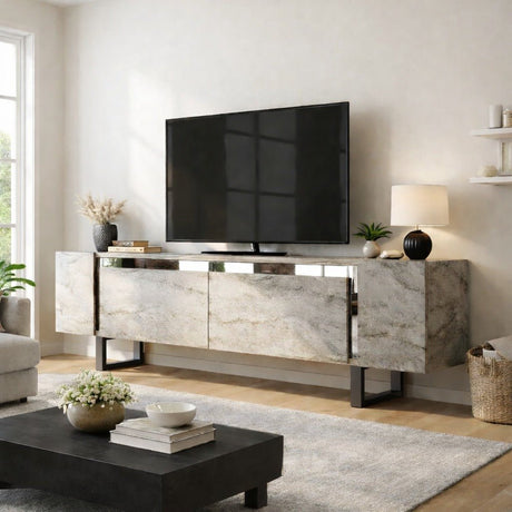 TV Furniture Travertine Yildiz 180x50x30 - Silver Frame