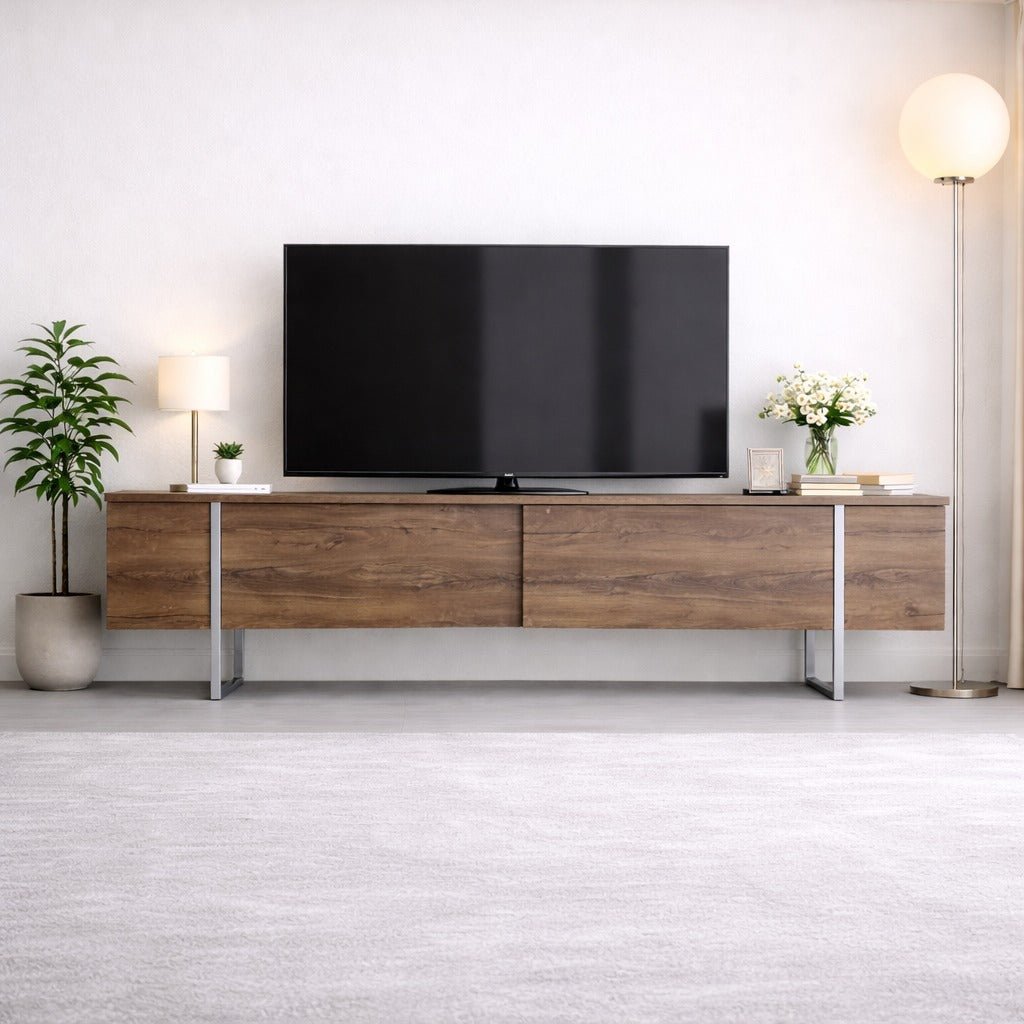 TV Meubels - TV Meubel Walnoot Luxe 180x50x30 - Zilver Frame - Dimehouse