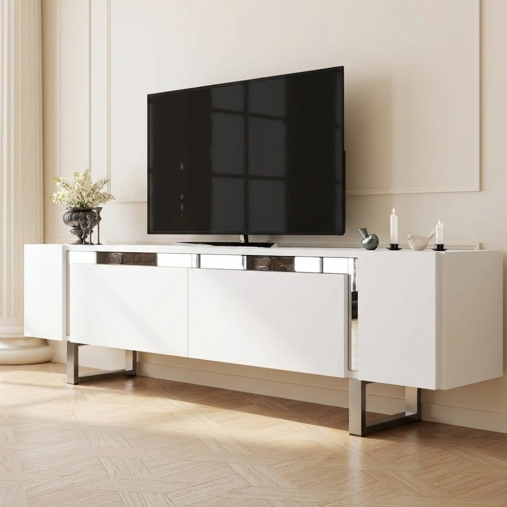 TV Meubels - TV Meubel Wit Yildiz 180x50x30 - Zilver Frame - Dimehouse
