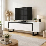 TV Meubels - TV Meubel Wit Yildiz 180x50x30 - Zwart Frame - Dimehouse
