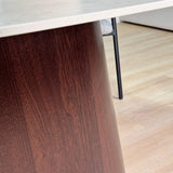 Complete Furniture Set: Lea Dining Table Sintered Stone Marble Look Travertine - Walnut Frame + 4x Lisa Dining Chairs Bouclé Gray 