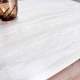 Complete Furniture Set: Lea Dining Table Sintered Stone Marble Look Travertine - Walnut Frame + 4x Lisa Dining Chairs Bouclé Gray 