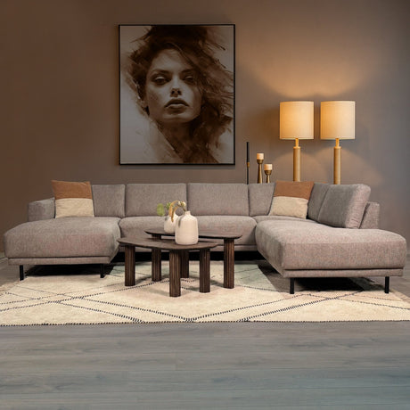 Modern U-Shape Corner Sofa Right Taupe Fabric Aniko 310x197x78 cm 