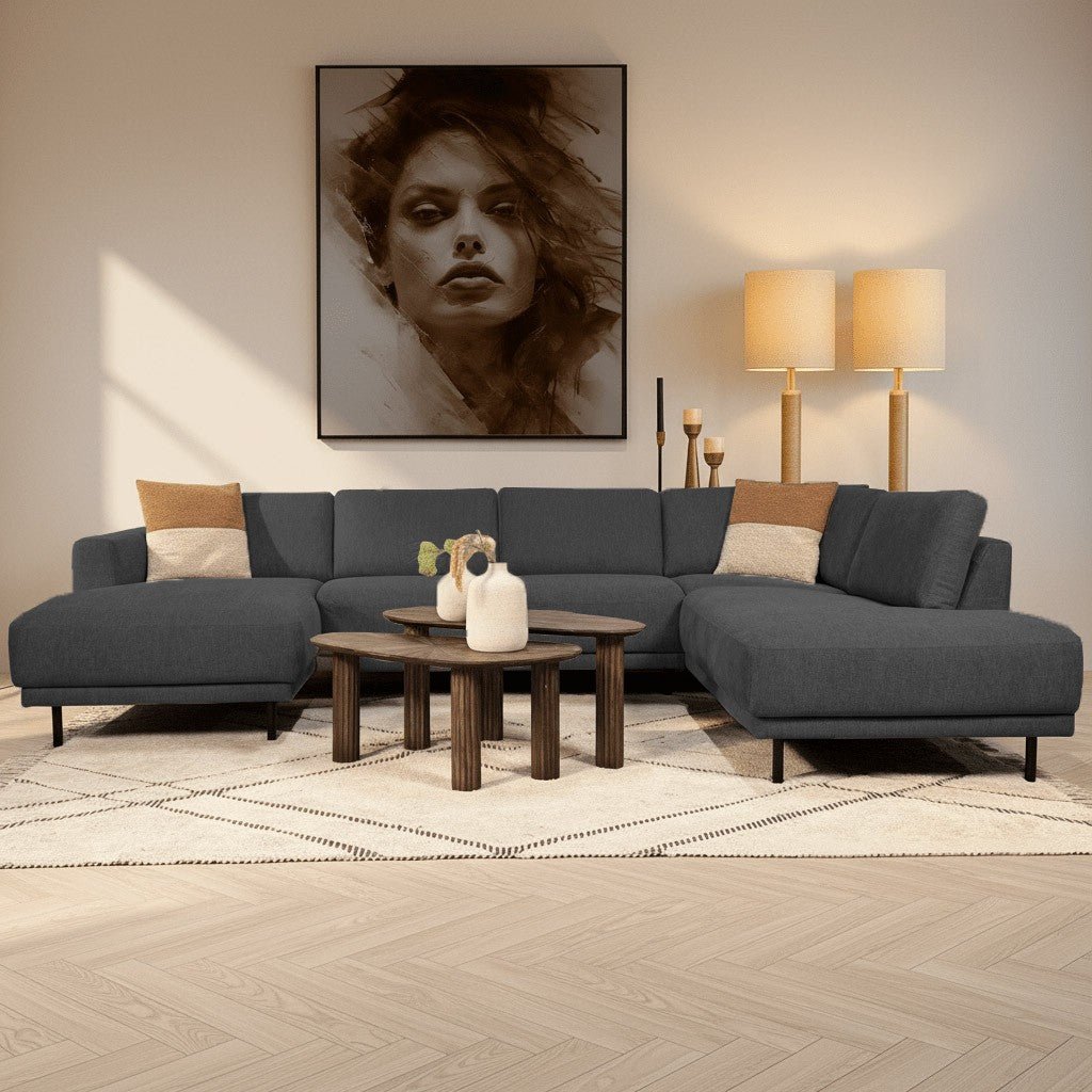 Modern U-Shape Corner Sofa Right Antracite Fabric Aniko 310x197x78 cm 