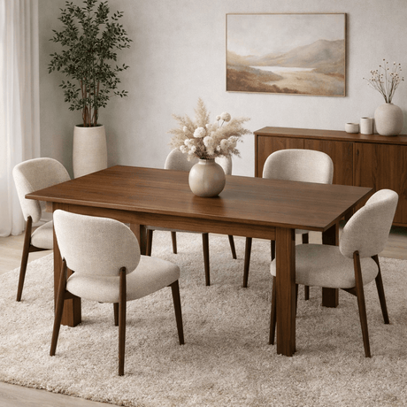 Extendable Dining Table Walnut Melamine – Japandi – 130 – 170 cm – Otis