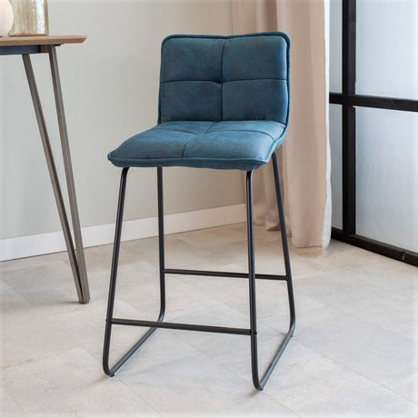 Industrial Bar Stool Blue Jelle Microfiber Fabric - Seat Height 65 cm - Without Arms