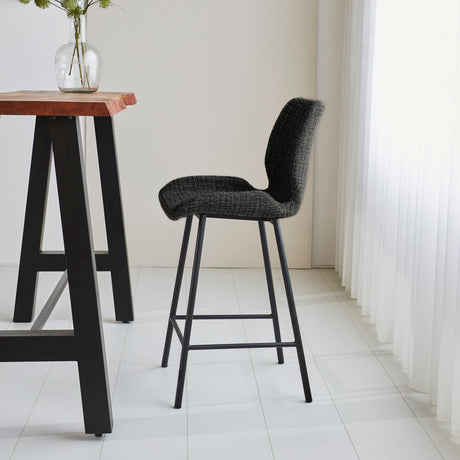 Beau Bar Stool Black Chenille Fabric - 67 cm Seat Height - Without Armrests