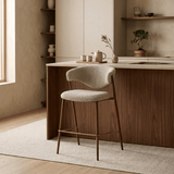 Bar chair bouclé sand color Kaito - walnut look frame - Japandi