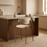 Bar chair bouclé sand color Kaito - walnut look frame - Japandi