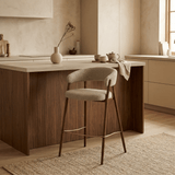 Bar stool bouclé sand Ryo - walnut look frame - Japandi