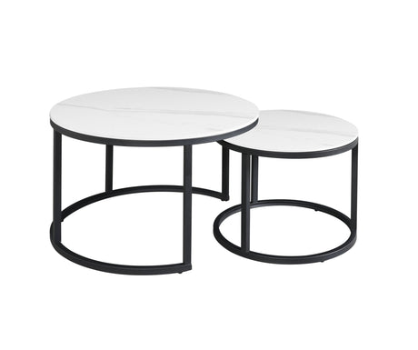 Coffee table set of 2 Trevor Marble White round