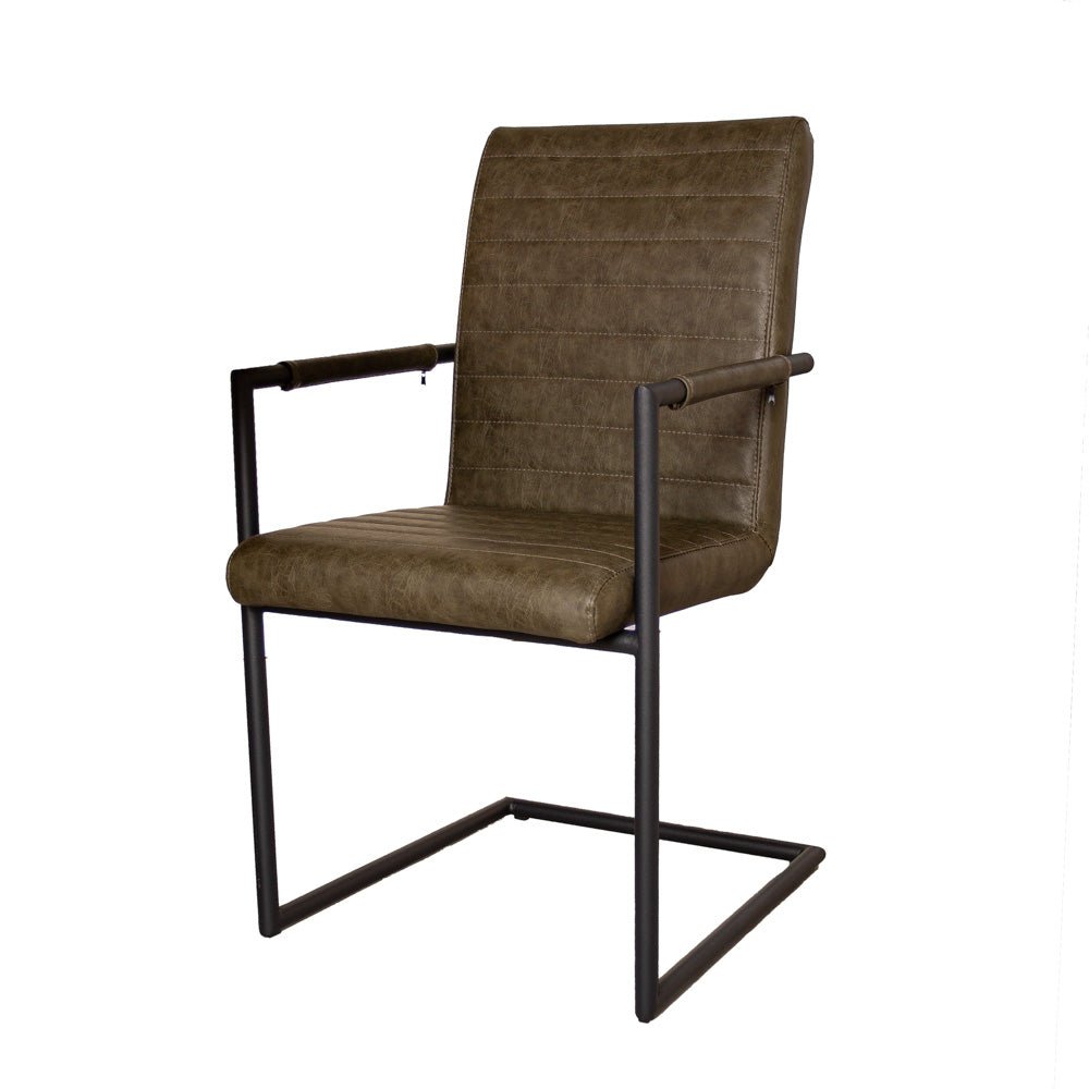 Bras Industrial Dining Chair Green with Armrests