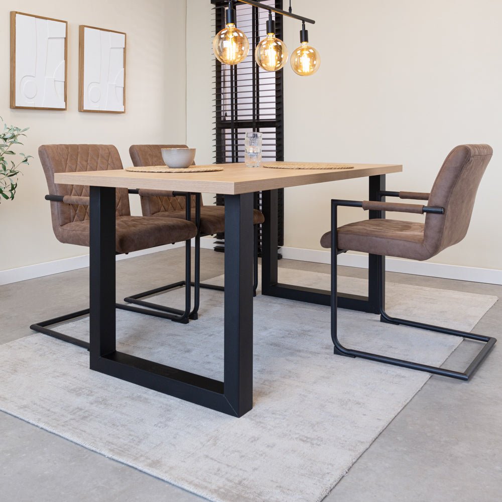 Dining Table Lenzo Rustic Oak - Black U-Leg