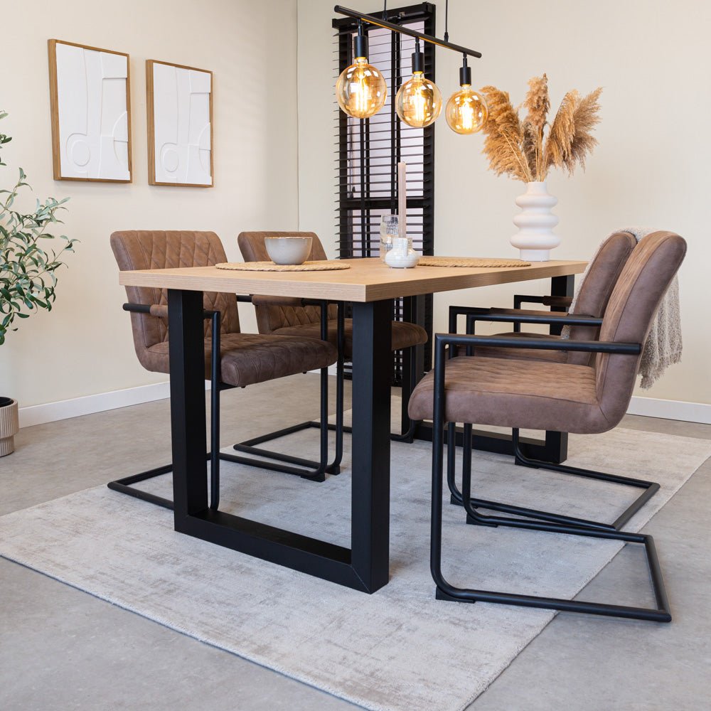 Dining Table Lenzo Rustic Oak - Black U-Leg