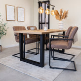 Dining Table Lenzo Rustic Oak - Black U-Leg