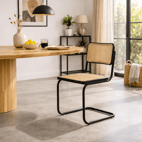 Buisframe eetkamerstoel Vester zwart metaal met bamboe webbing - Zonder Armleuningen