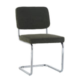 Modern Dining Chair Green Boucle Fabric Sway - Chrome Frame - Without Armrests 