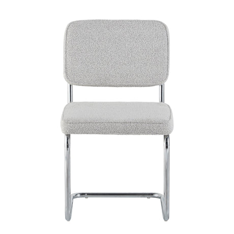 Modern Dining Chair Green Boucle Fabric Sway - Chrome Frame - Without Armrests 