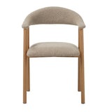 Japandi Dining Chair Sand Color Bouclé Suki - Oak Look Frame - With Armrest 