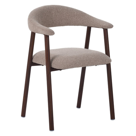 Japandi Dining Chair Sand Color Bouclé Suki - Walnut Frame - With Armrests 