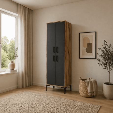 Wall cabinet Walnut Anthracite Melamine 200x60x35 cm - Berlin