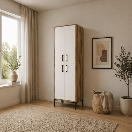 Wall cabinet Walnut White Melamine 200x60x35 cm - Berlin