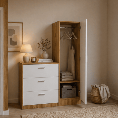Wall cabinet White with Pine Wood Melamine - hang and lay - 140x100x47 cm - Jade