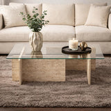 Coffee Table Glass Marble Look Opal 105x65 cm 