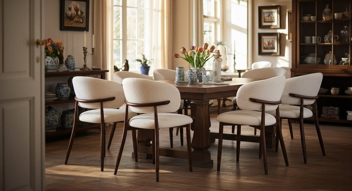 Japandi Dining Chair Yuka Beige - Walnut Look Frame 