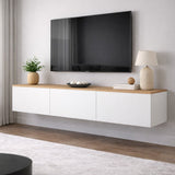 West Floating TV Cabinet White – Atlantic Pine Oak Look 150 cm Melamine